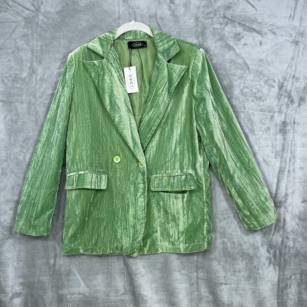 Cider Women's XS Blazer Matcha Green Velvet Crushed Texture Single Button NWT